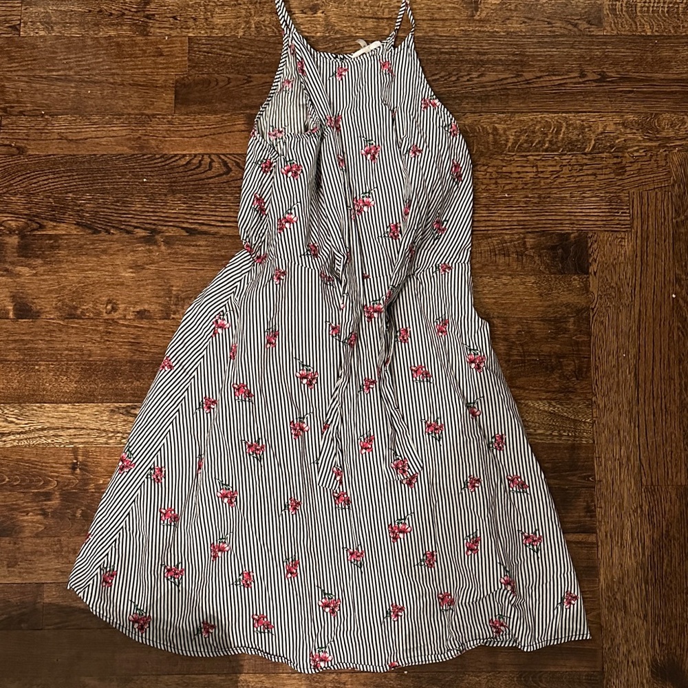Soprano Black and White Striped Floral Midi Dress